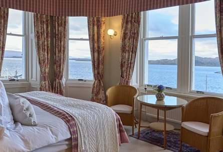 Crinan Hotel bedroom with window views over Loch Crinan