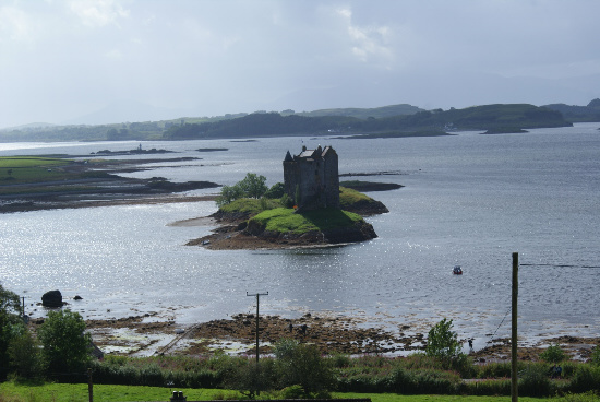 stalker castle and loch Lynnhe with Lismore in the background